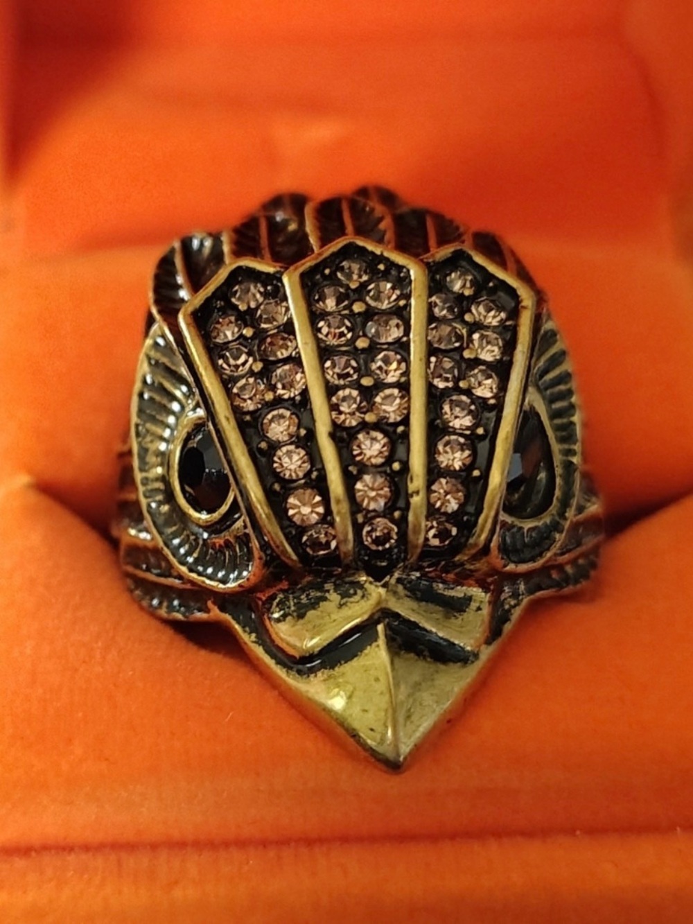Kurt Geiger Gold-Tone Owl Ring with Crystal Accents S-8